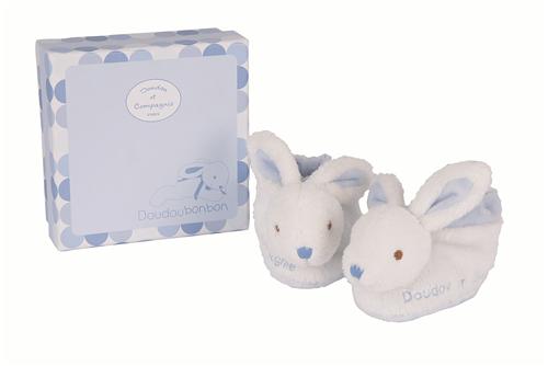 Chaussons avec hochet Lapin Bonbon Doudou et Compagnie Bleu